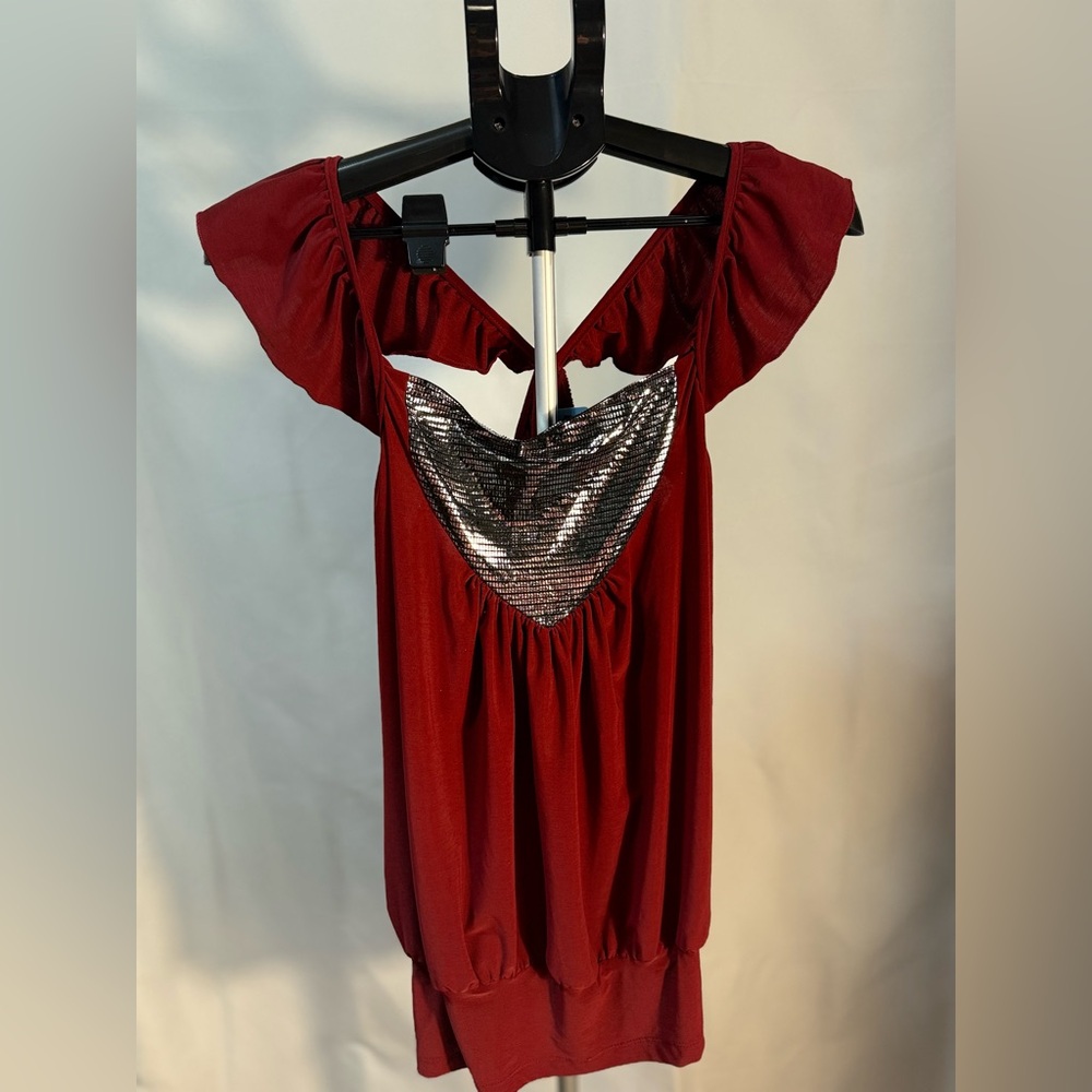 Maternity Red Blouse with Silver Accent